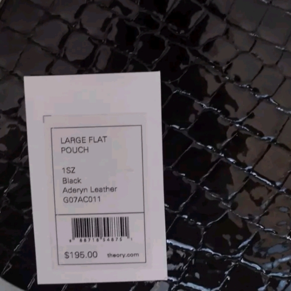 Theory Patent genuine leather Large Flat Pouch Clutch bag Black NWT - Picture 3 of 3